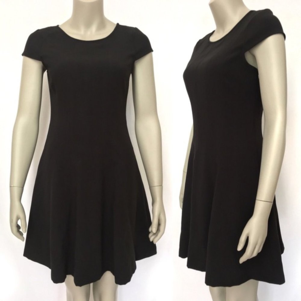 Loft Black cap sleeve fit and flare dress